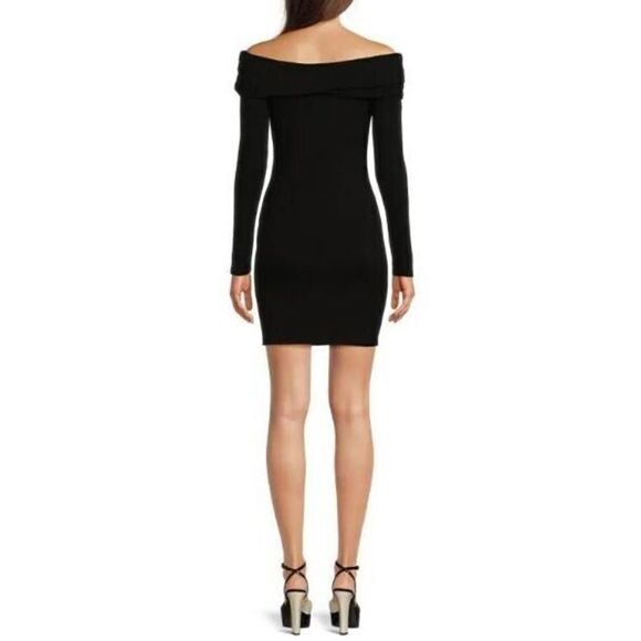 Monrow Women's Sz Small Black Off Shoulder Long Sleeve Mini Dress - Picture 2 of 8
